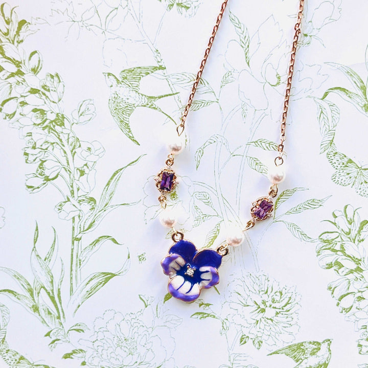 Enamel Purple Pansy Necklace