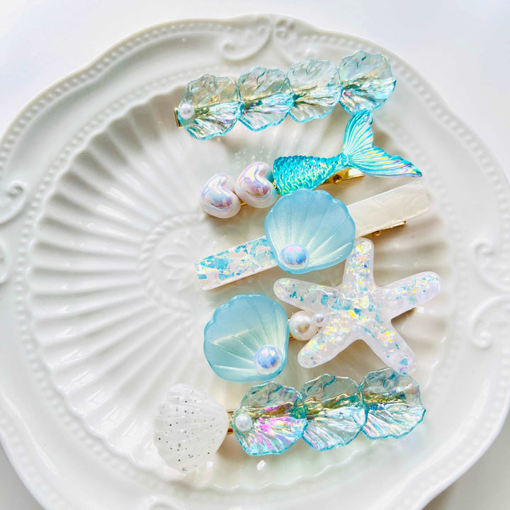 Mint Blue Marine Hair Clips Pack