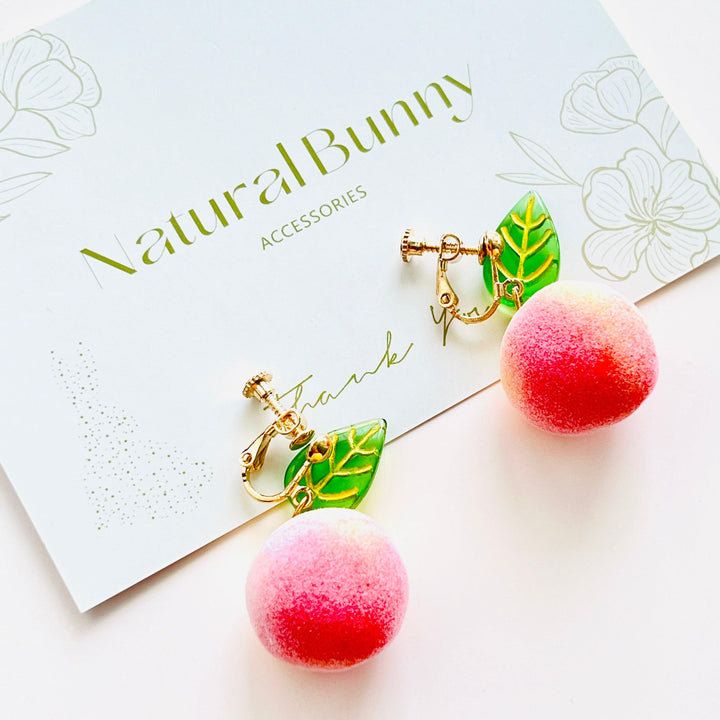 Peach Hook Earrings / Clip-on Earrings - Natural Bunny Accessories