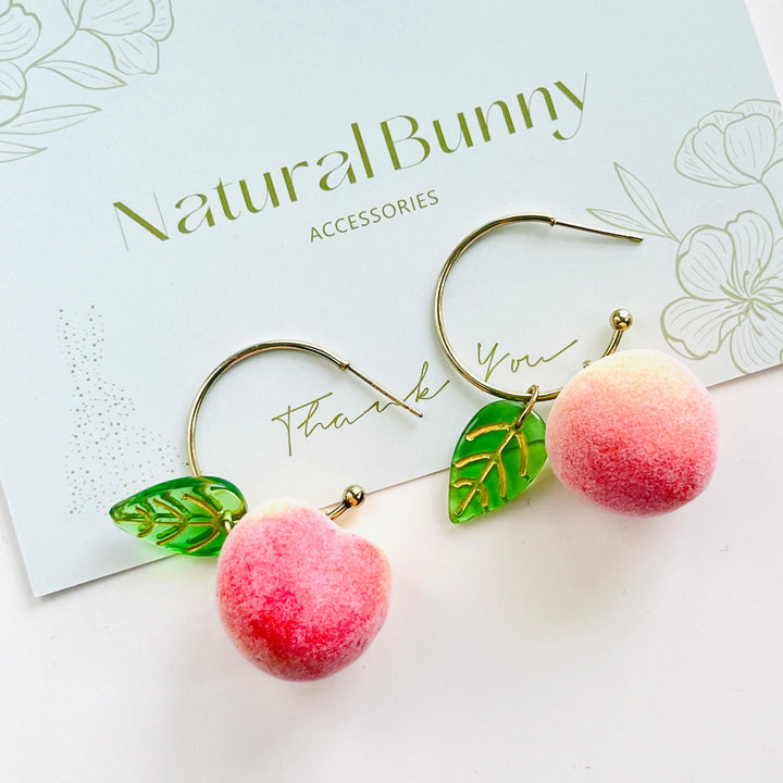 Peach Hook Earrings / Clip-on Earrings - Natural Bunny Accessories