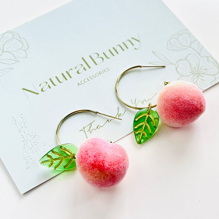 Peach Hook Earrings / Clip-on Earrings - Natural Bunny Accessories