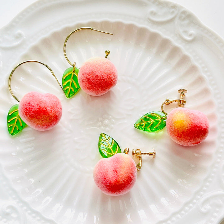 Peach Hook Earrings / Clip-on Earrings - Natural Bunny Accessories