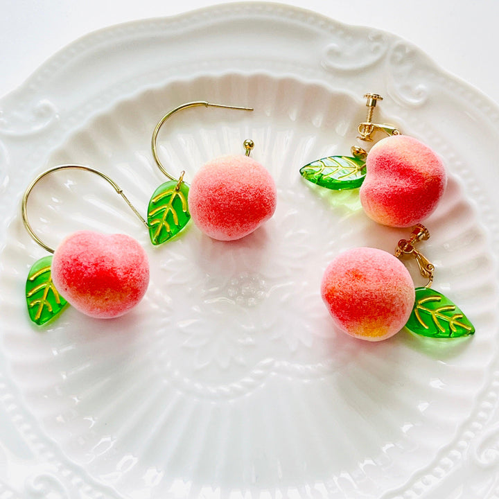 Peach Hook Earrings / Clip-on Earrings - Natural Bunny Accessories