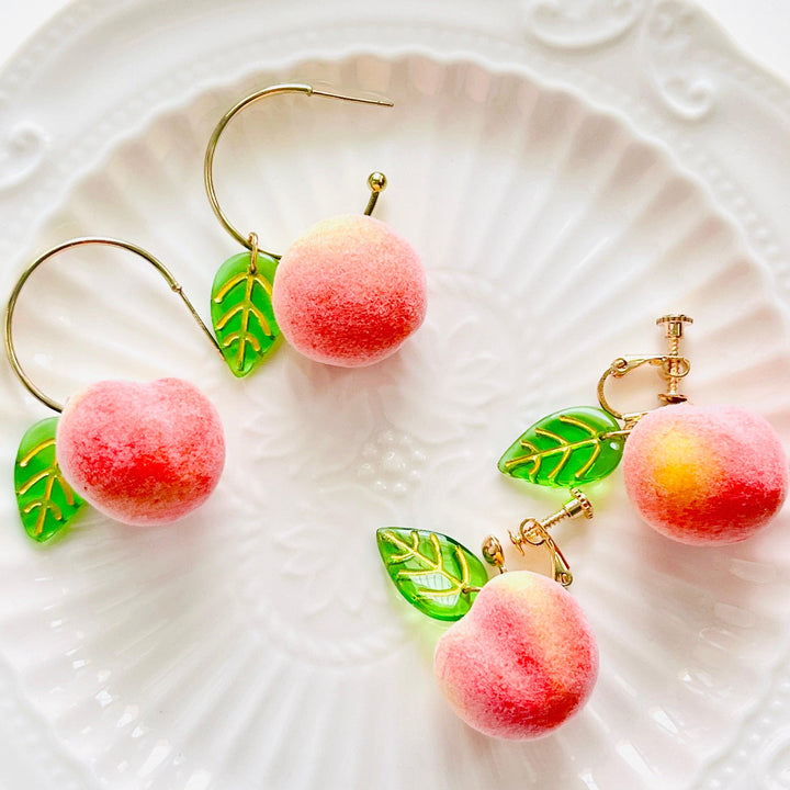 Peach Hook Earrings / Clip-on Earrings - Natural Bunny Accessories