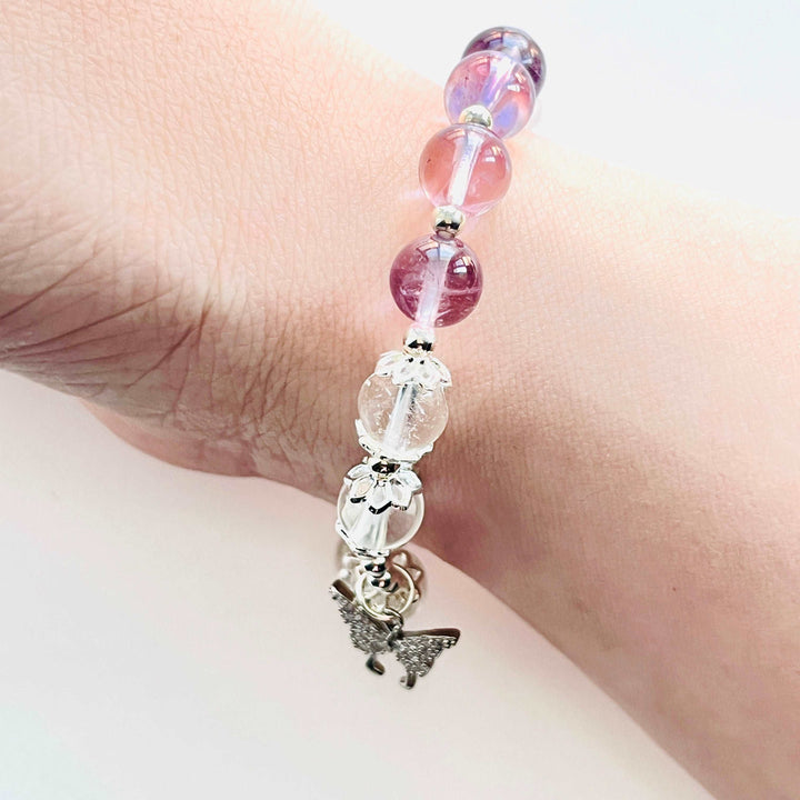 Amethyst Clear Quartz Butterfly Beaded Bracelet