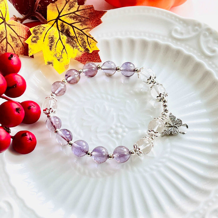 Amethyst Clear Quartz Butterfly Beaded Bracelet