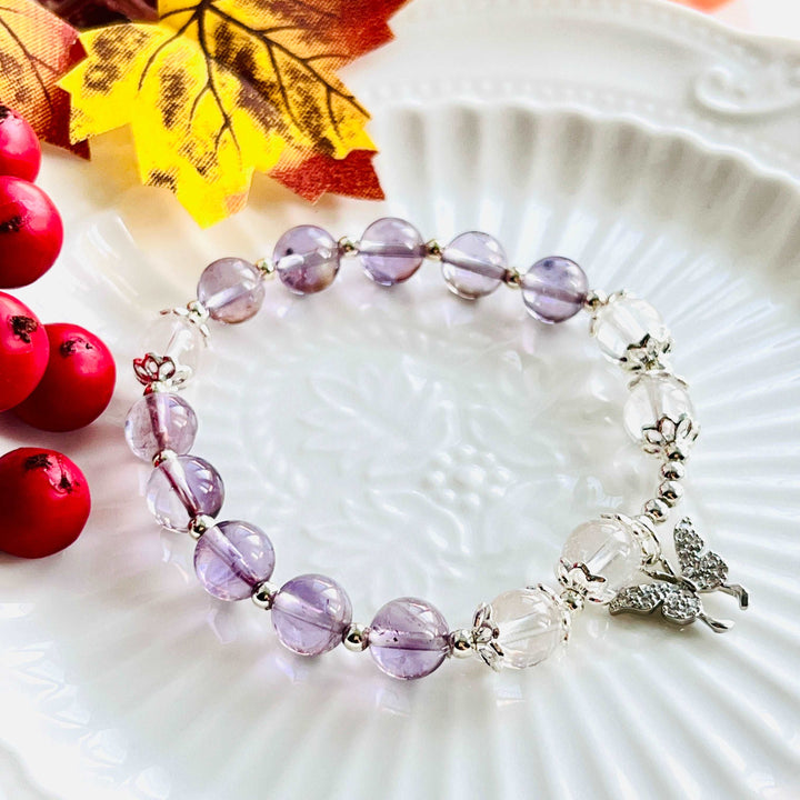 Amethyst Clear Quartz Butterfly Beaded Bracelet