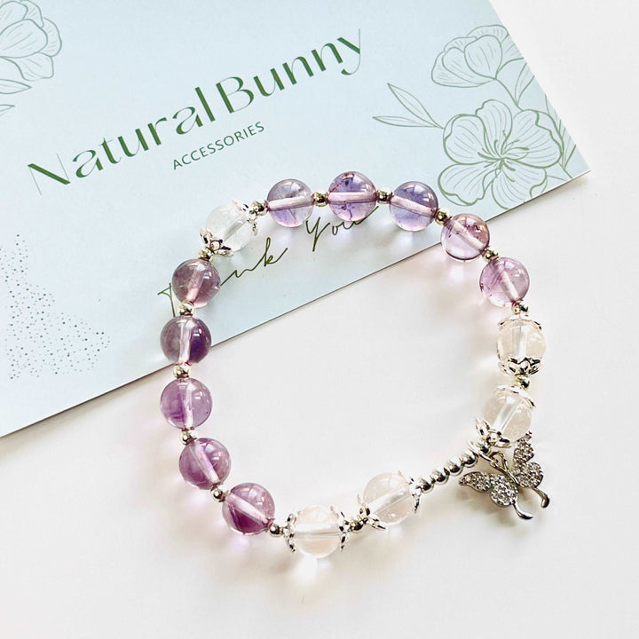 Amethyst Clear Quartz Butterfly Beaded Bracelet