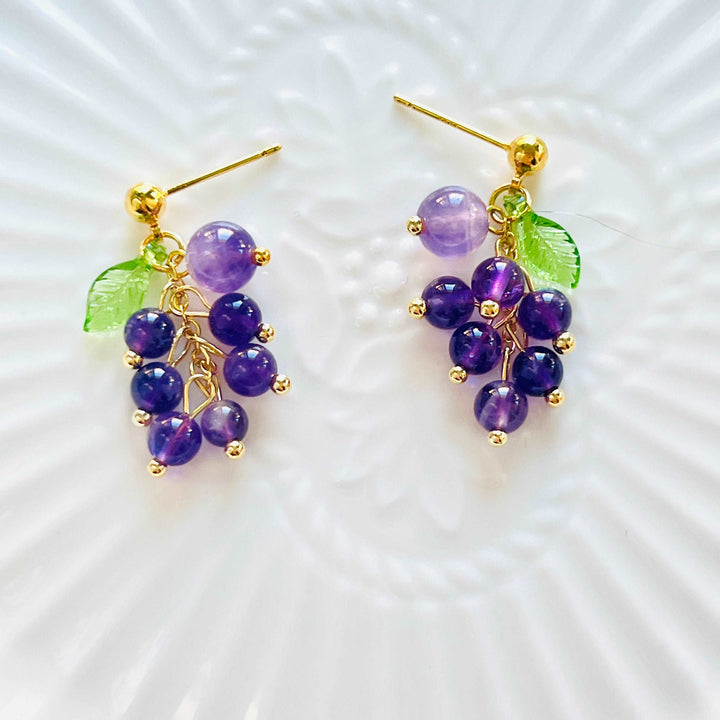 Amethyst Grape Drop Earrings