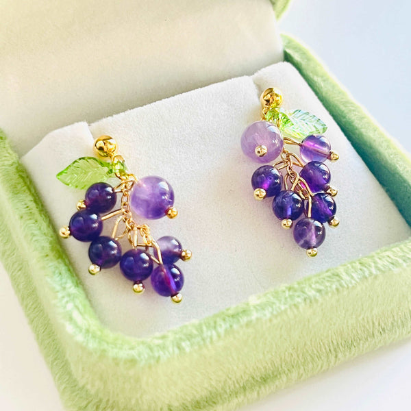 Amethyst Grape Drop Earrings