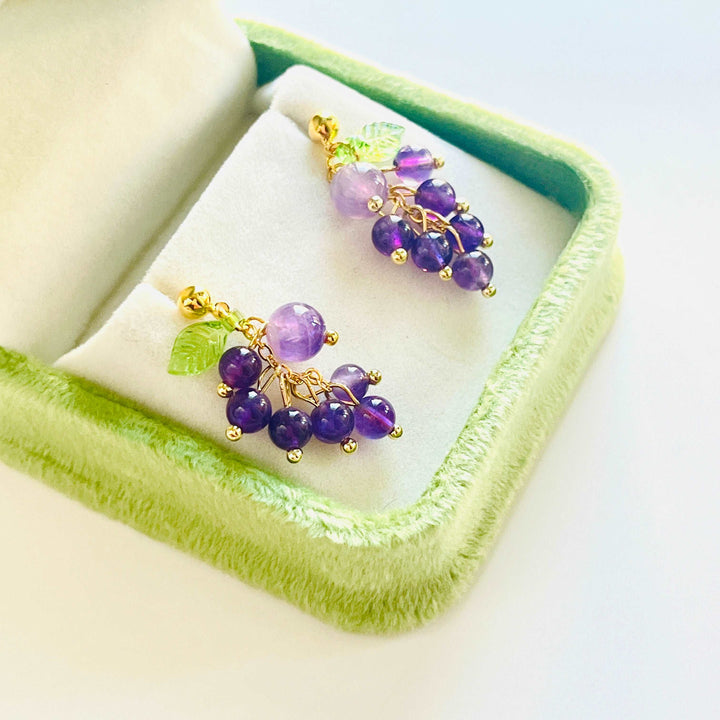 Amethyst Grape Drop Earrings