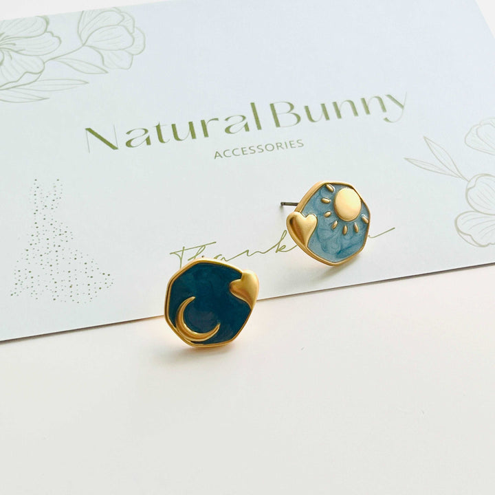 Asymmetric Sun and Moon Stud Earrings