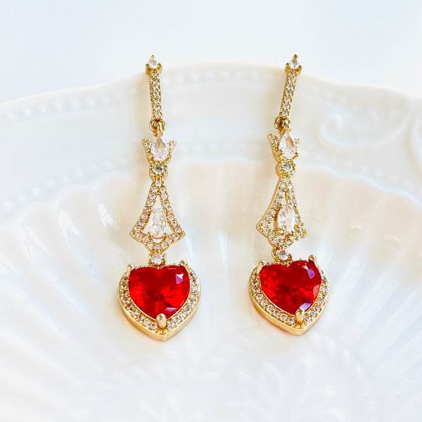 Austrian Dance Red Heart Dangle Earrings