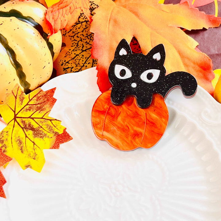 Black Cat In Pumpkin Brooch