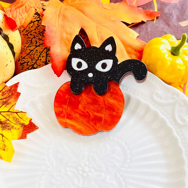 Black Cat In Pumpkin Brooch