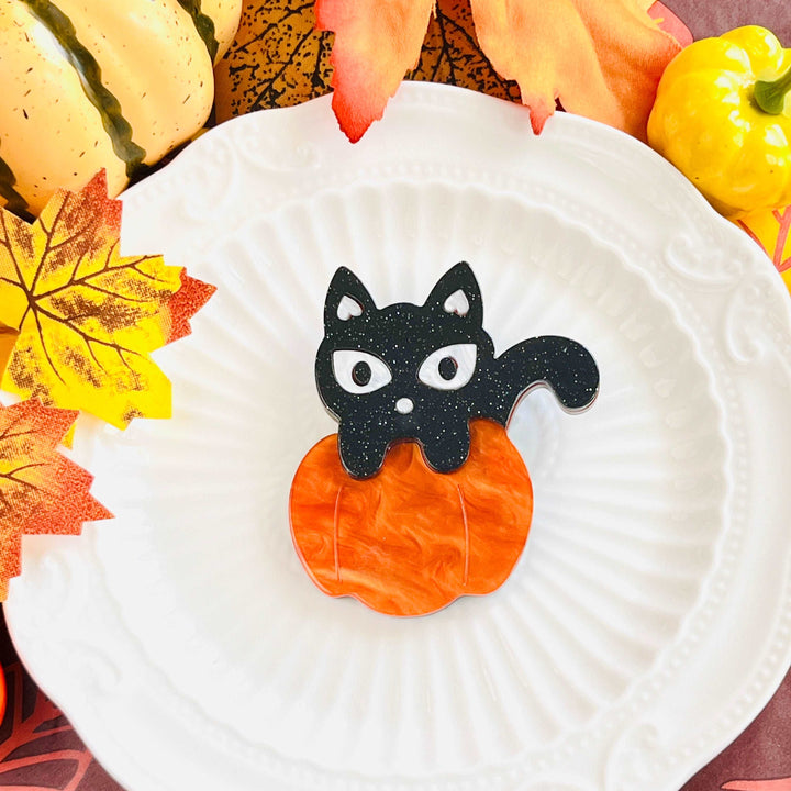 Black Cat In Pumpkin Brooch