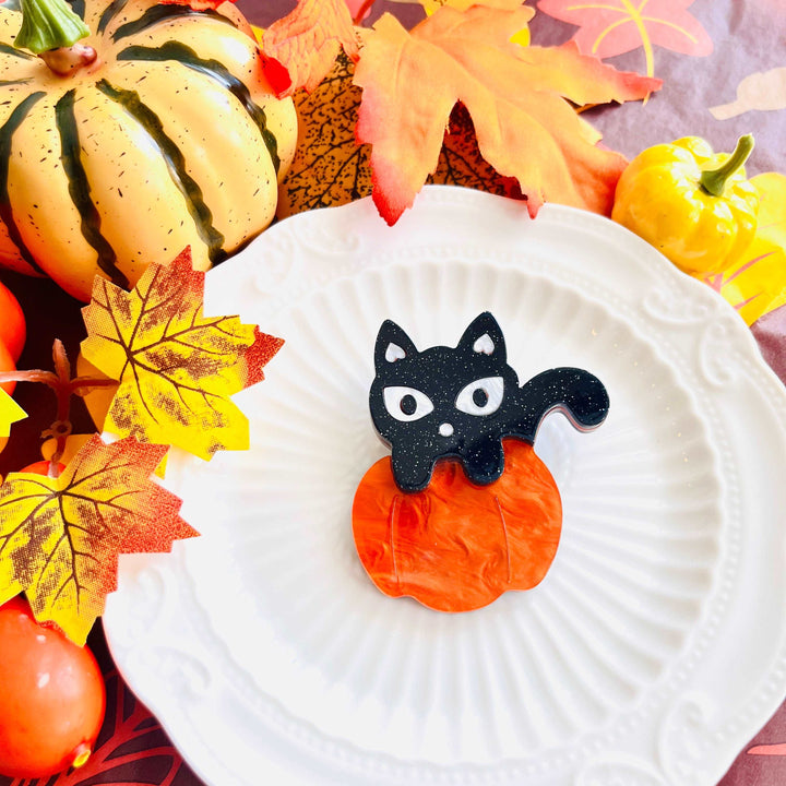 Black Cat In Pumpkin Brooch