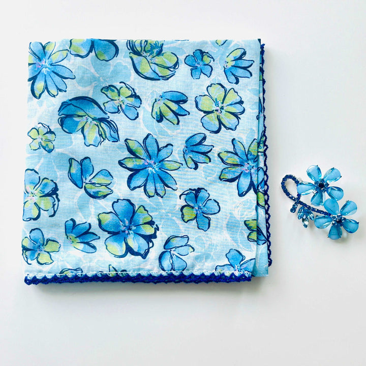 Blue Floral Printed Scarf