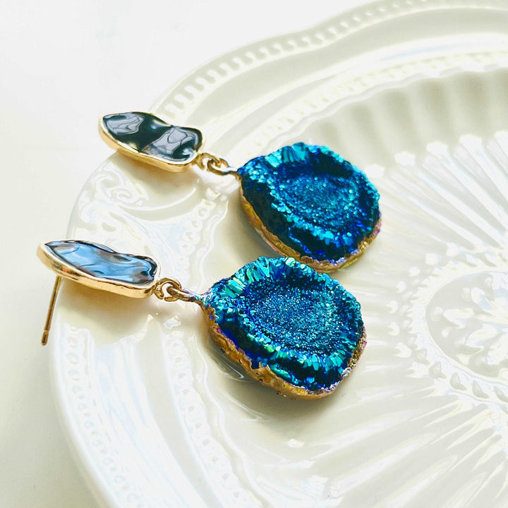 Blue Galaxy Dangle Earrings