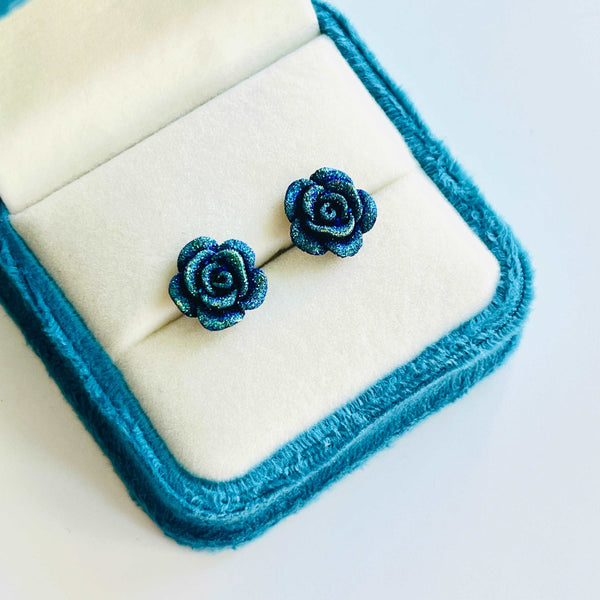 Blue Rose Stud Earrings