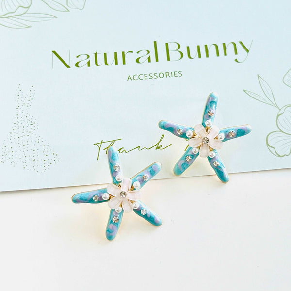 Blue Starfish Flower Stud Earrings