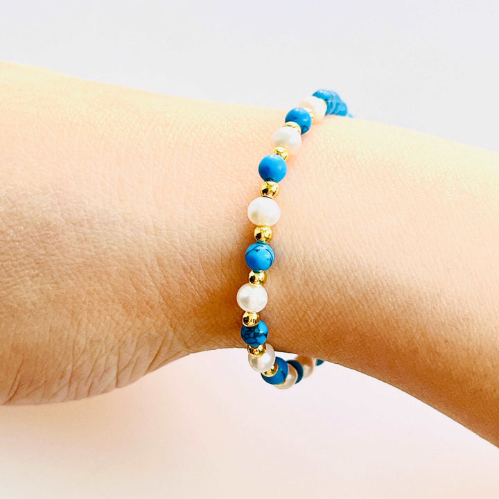 Blue Turquoise Pearl Stretch Bracelet