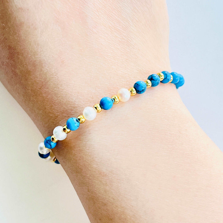 Blue Turquoise Pearl Stretch Bracelet