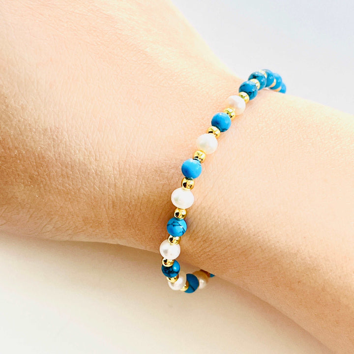 Blue Turquoise Pearl Stretch Bracelet