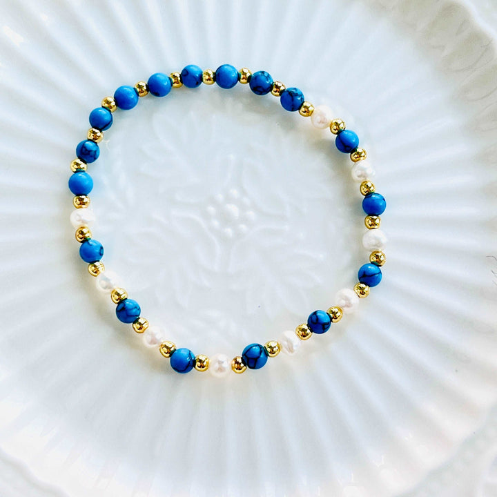 Blue Turquoise Pearl Stretch Bracelet