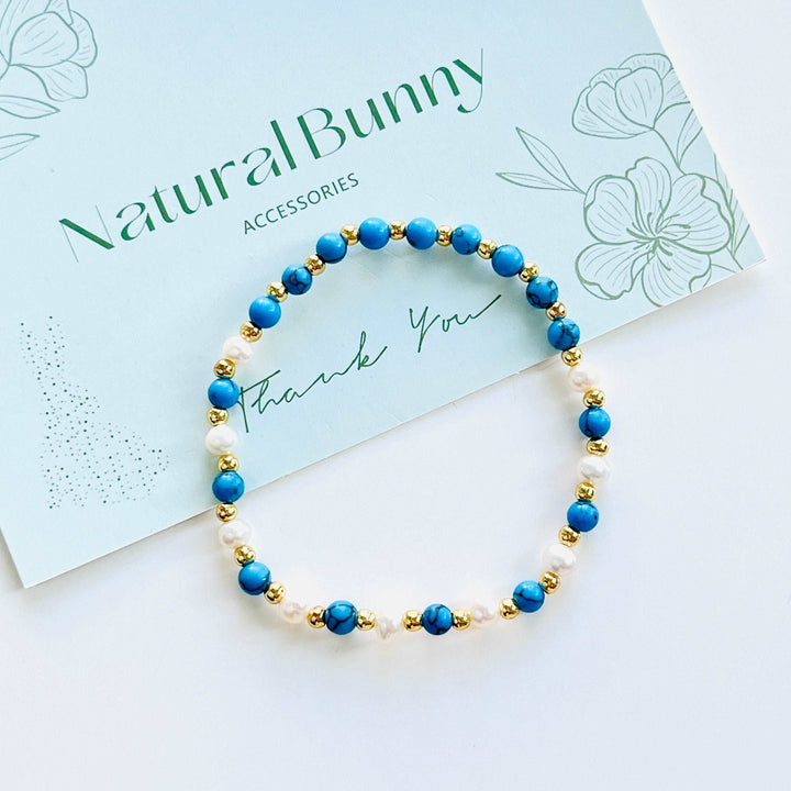 Blue Turquoise Pearl Stretch Bracelet