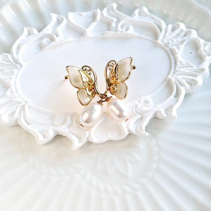 Butterfly Pearl Drop Earrings