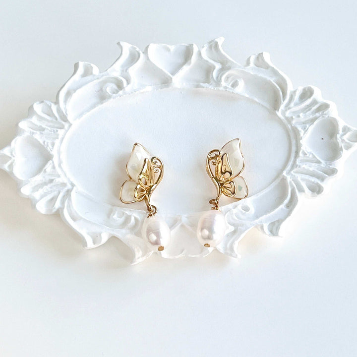 Butterfly Pearl Drop Earrings