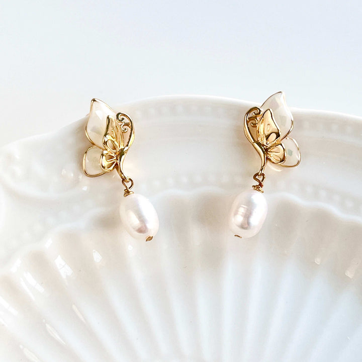 Butterfly Pearl Drop Earrings