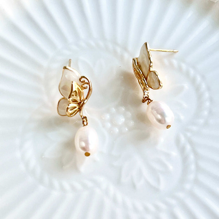 Butterfly Pearl Drop Earrings