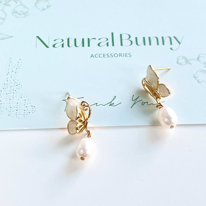 Butterfly Pearl Drop Earrings