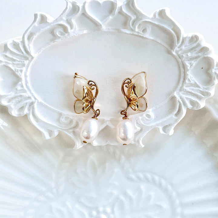 Butterfly Pearl Drop Earrings