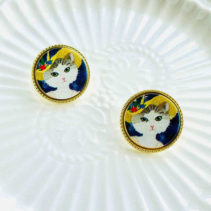 Cat In A Hat Stud Earrings