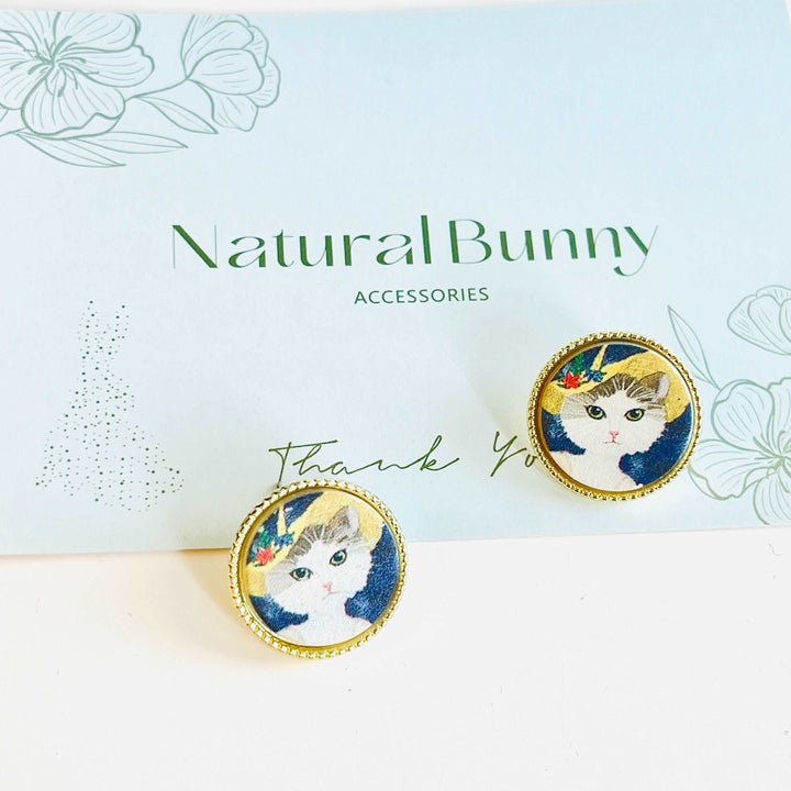 Cat In A Hat Stud Earrings