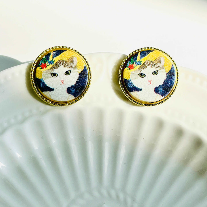 Cat In A Hat Stud Earrings