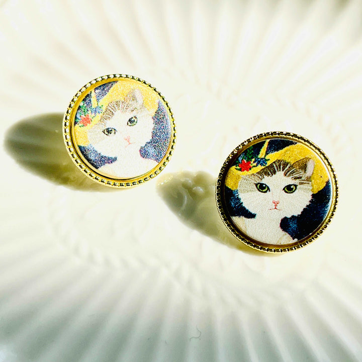 Cat In A Hat Stud Earrings