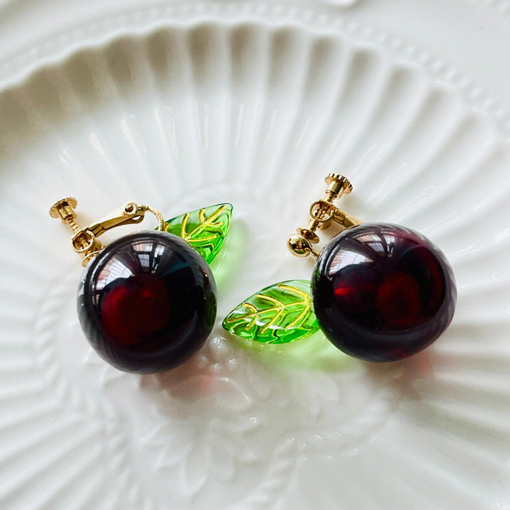 Cherry Drop Earrings / Clip-on Earrings - Natural Bunny Accessories