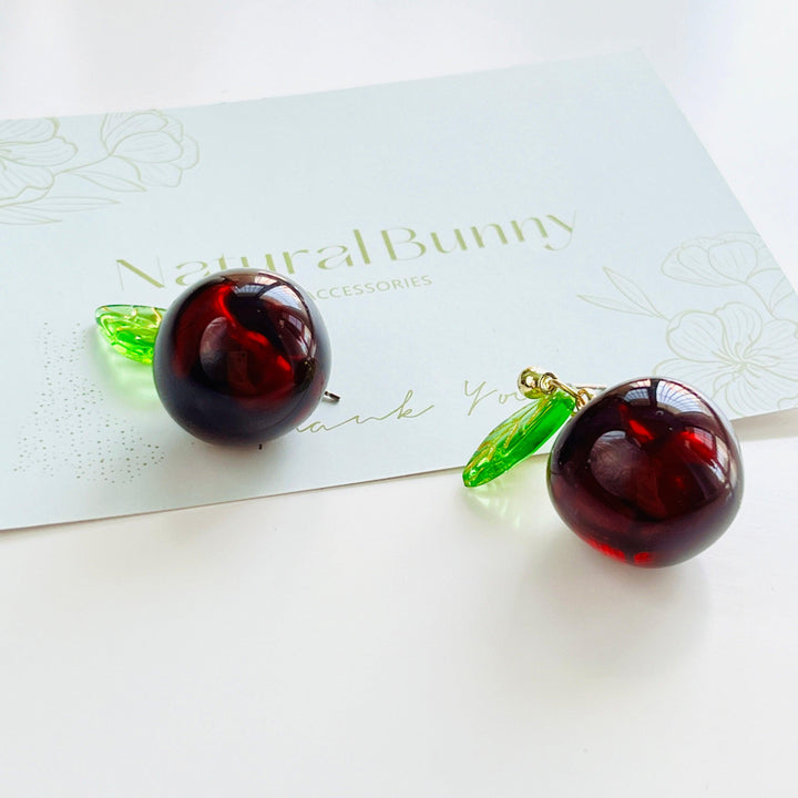 Cherry Drop Earrings / Clip-on Earrings - Natural Bunny Accessories