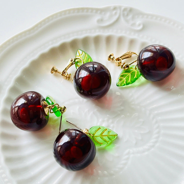 Cherry Drop Earrings / Clip-on Earrings - Natural Bunny Accessories