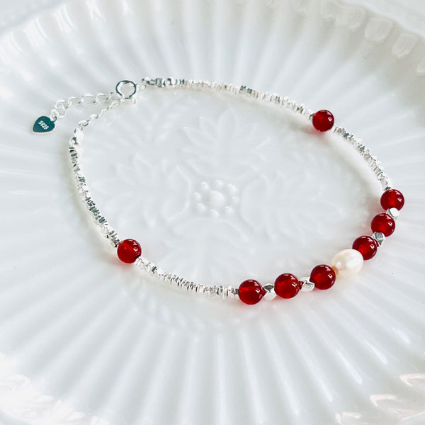 Chic Red Agate Sterling Silver Bracelet