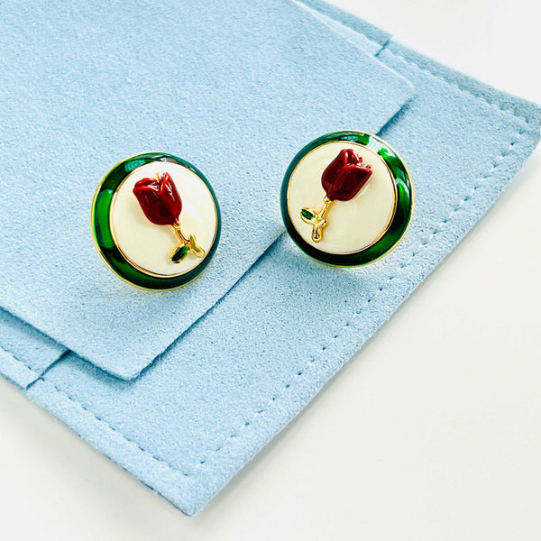 Chic Red Rose Stud Earrings - Natural Bunny Accessories