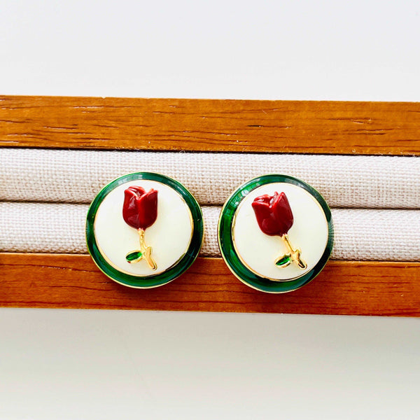 Chic Red Rose Stud Earrings - Natural Bunny Accessories