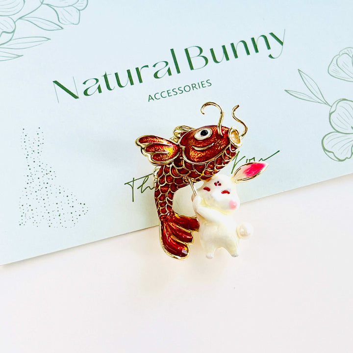 Chinese New Year Rabbit With Carp Lantern Brooch