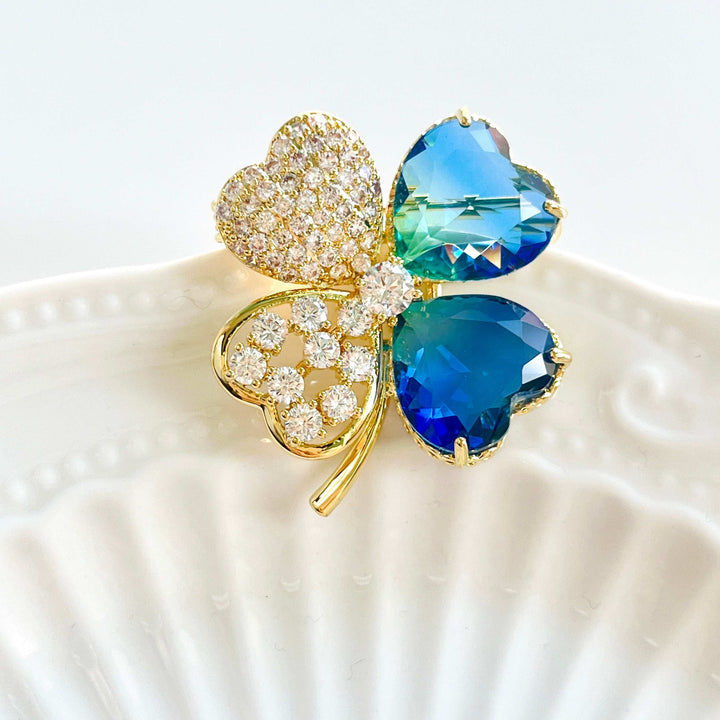 Crystal Four Leaf Clover Brooch