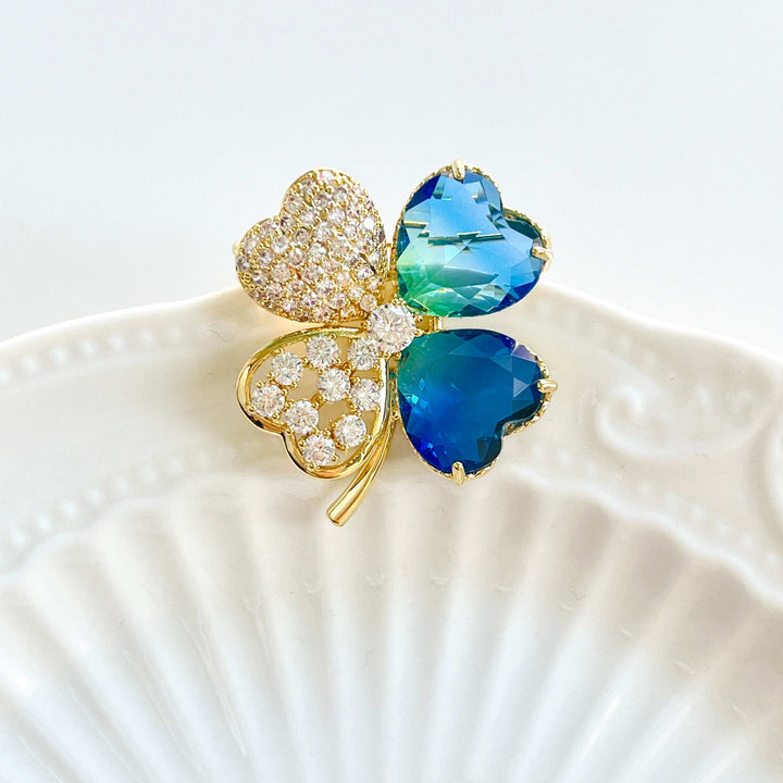 Crystal Four Leaf Clover Brooch