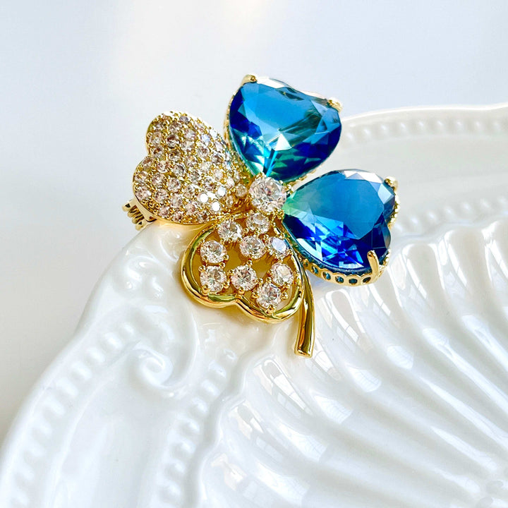 Crystal Four Leaf Clover Brooch